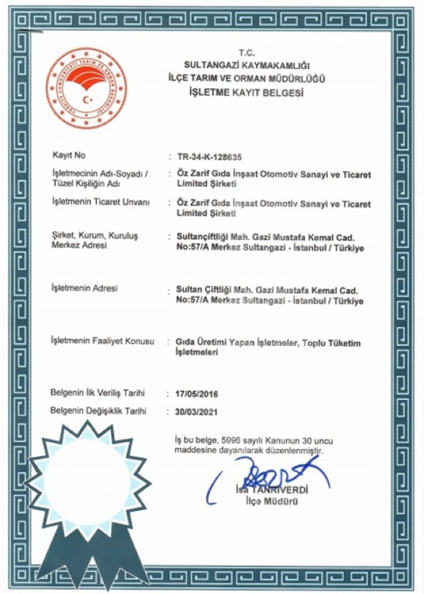 İşletme Kayıt Belgesi